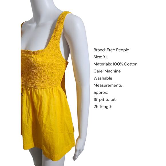Free People Zola Smocked Tank‎ Top Black Large New - Picture 2 of 9